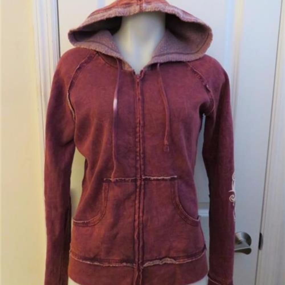WOMENS MOCHA MAROON FULL ZIP HOODED SWEATSHIRT L